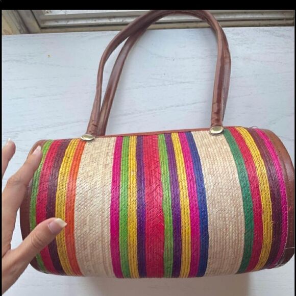 Boho Straw Barrel Womens Purse - Picture 7 of 7